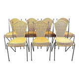 Wicker chairs by Frederick Weinberg, 1960s, set of 7