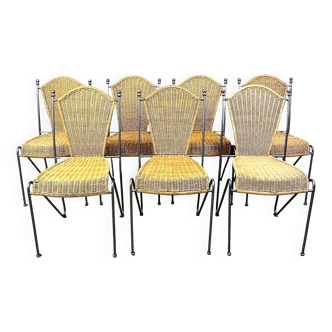 Wicker chairs by Frederick Weinberg, 1960s, set of 7
