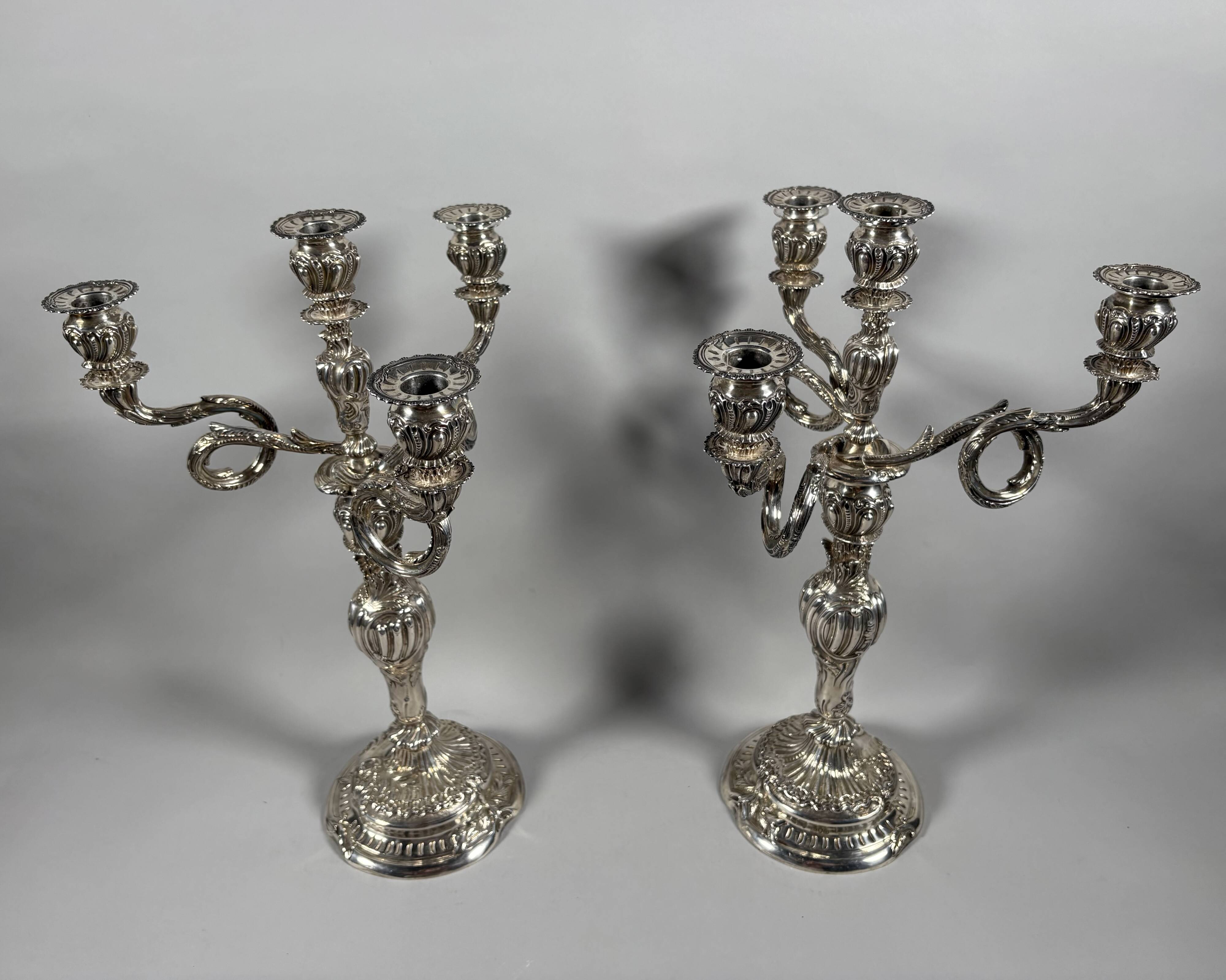 Pair of rocaille candelabra in solid 950 silver Louis XV style