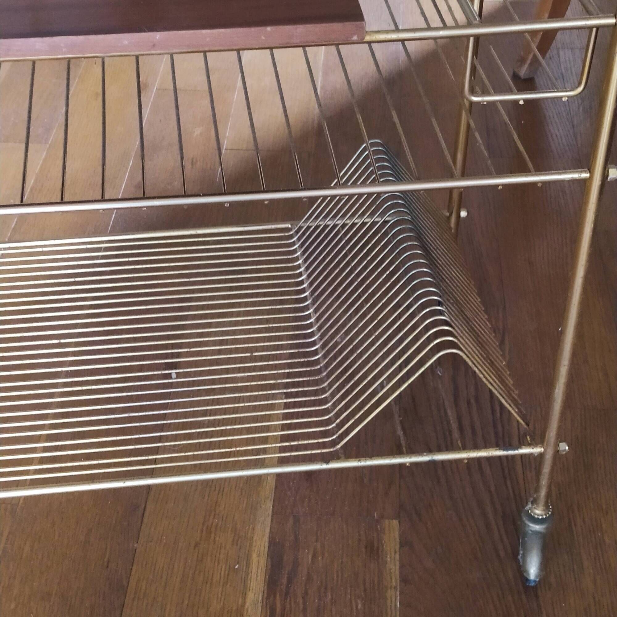 wooden and brass vinyl door trolley from the 1960s/1970s