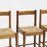 Ensemble de tabourets de bar vintage Vico Magistretti en frêne et paille, Italie