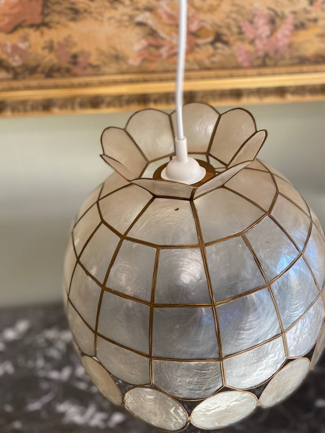 Vintage mother-of-pearl and brass pendant light