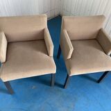 Set of custom-made lounge kitchen armchairs in camel brushed velvet
