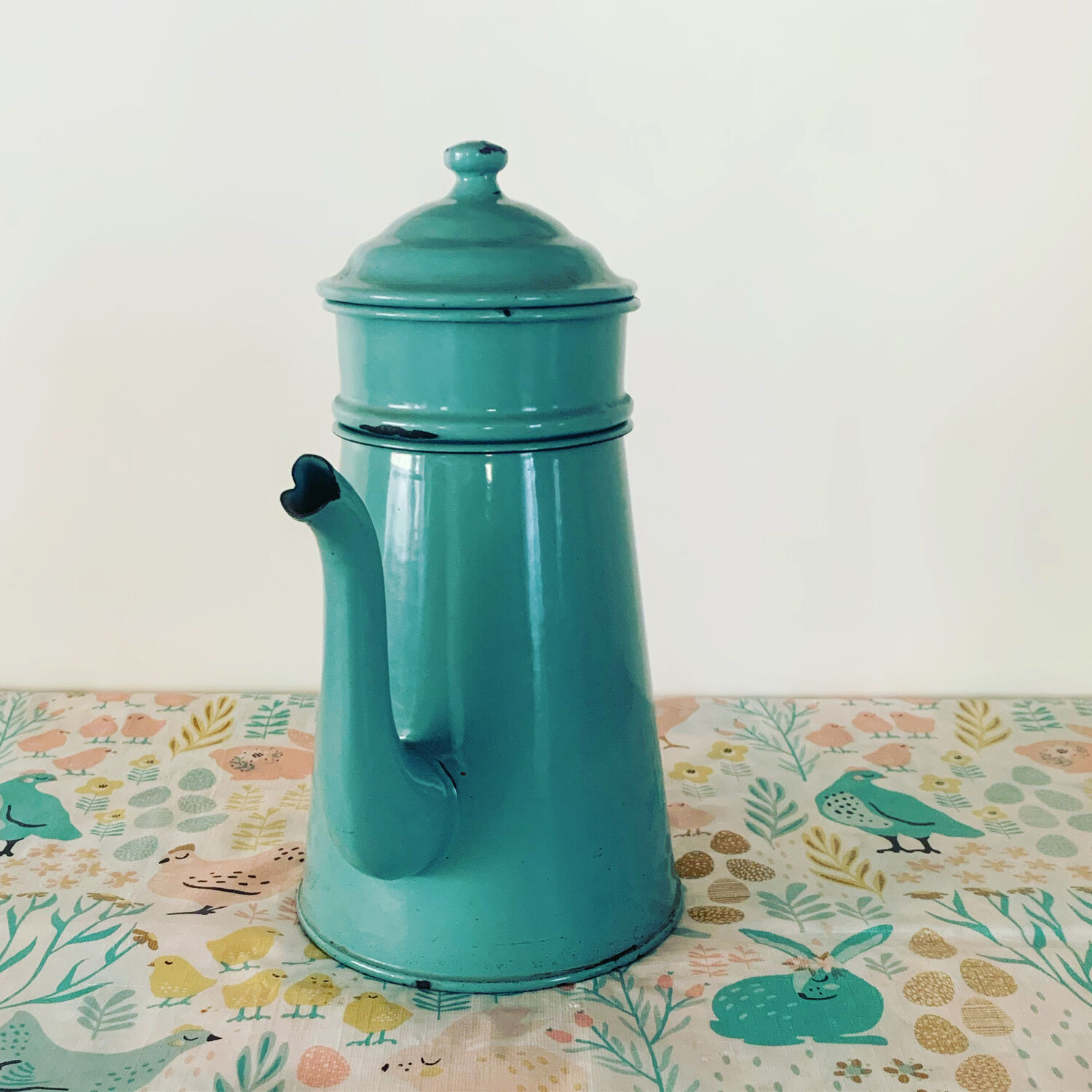 Vintage green enameled coffee pot