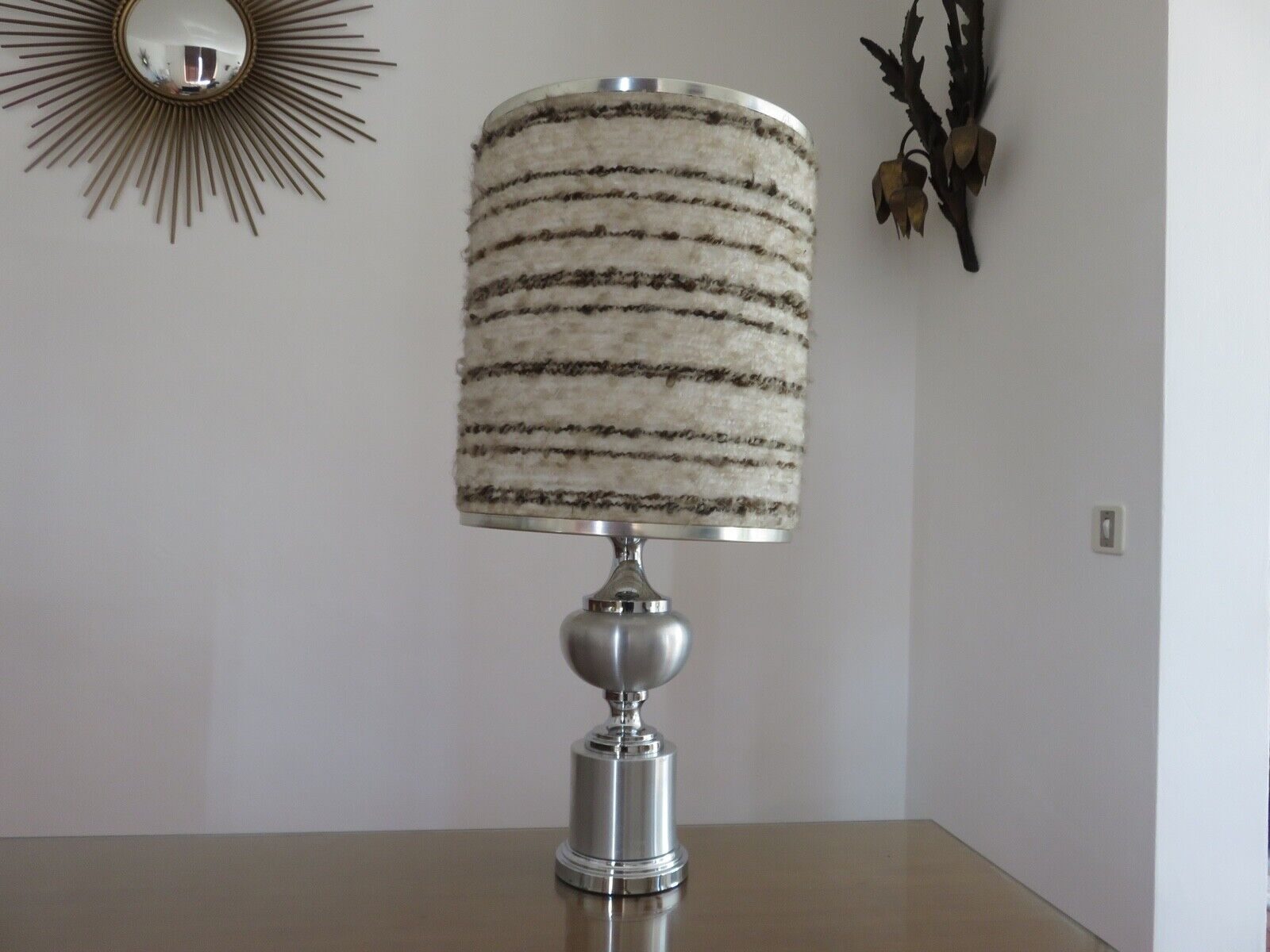 Brushed aluminum lamp and chrome aluminum typical 70s