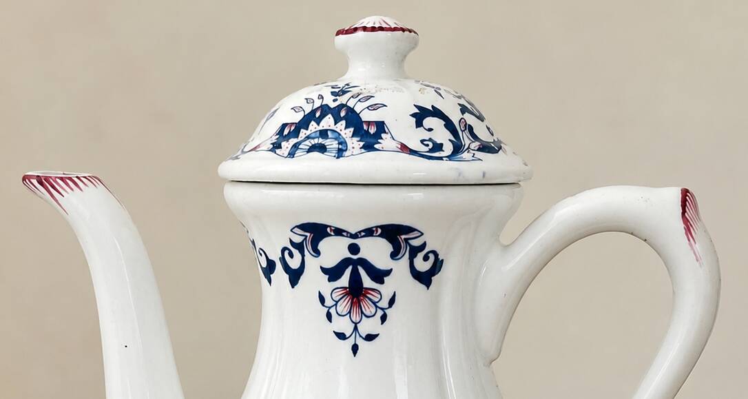 Théière / cafetière vintage en faïence – Rouennais – peinte à la main