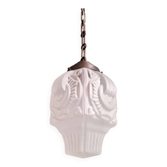 Art Deco suspension in frosted pressed moulded glass, 1920s-30s.