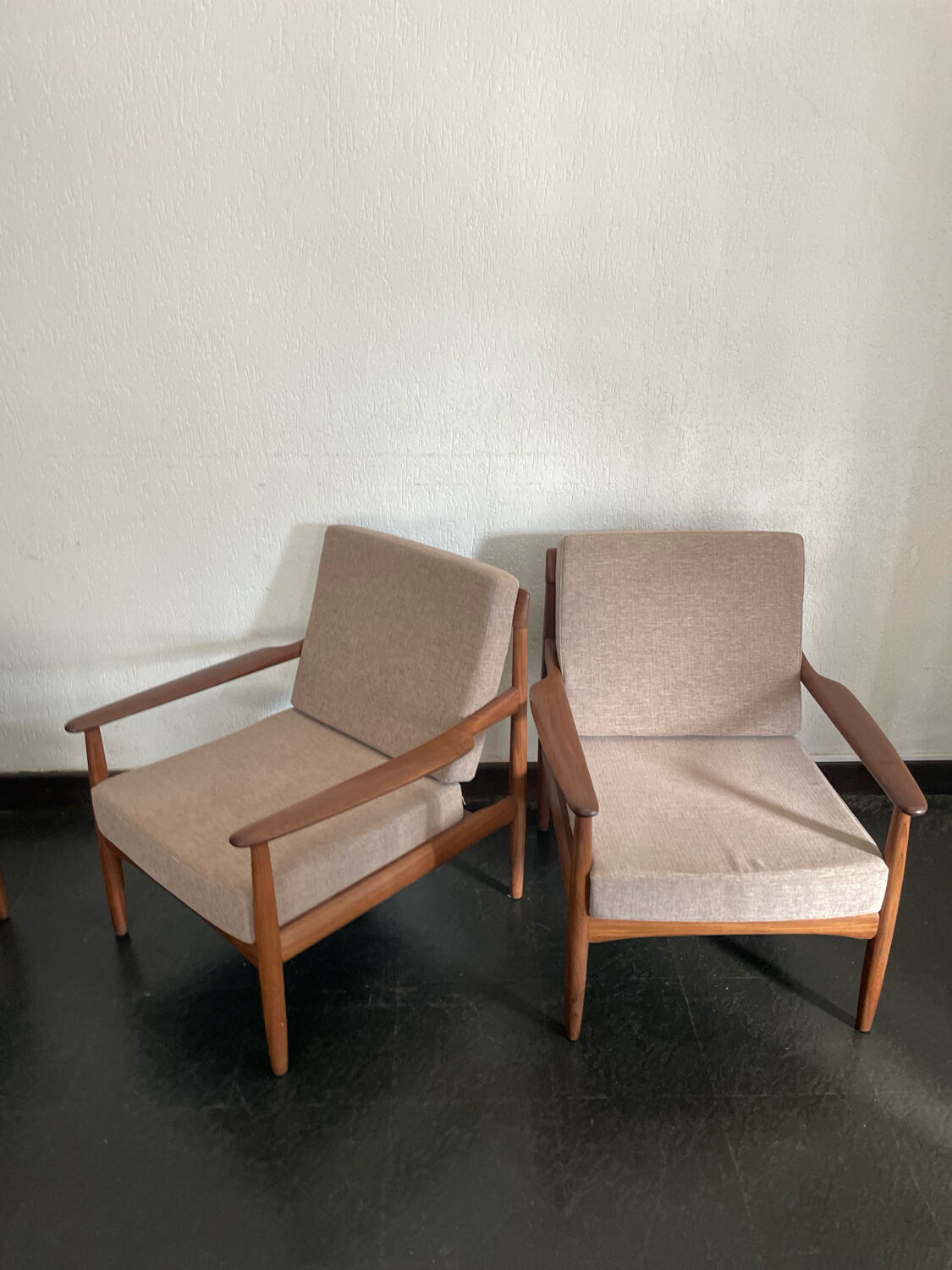 Vintage Scandinavian teak lounge — 3-seater sofa and two armchairs.