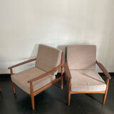 Vintage Scandinavian teak lounge — 3-seater sofa and two armchairs.