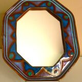 Octagonal mirror in glazed ceramic by Dequeker, 1970s