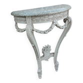 Beautiful antique wooden console with a marble top in Louis XVI style.