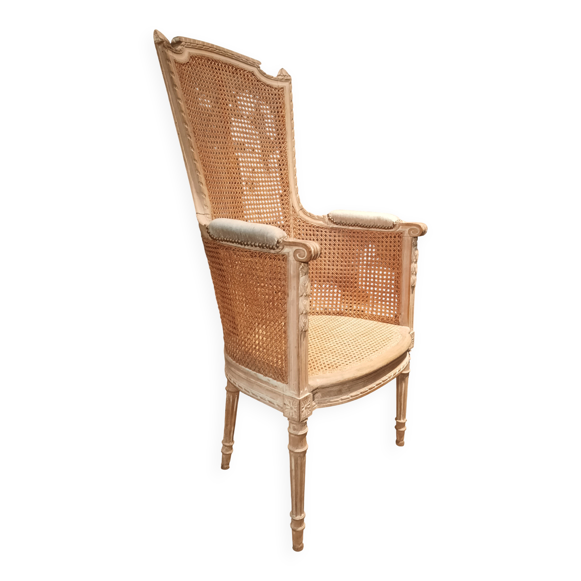 Louis XVI high-backed caned armchair