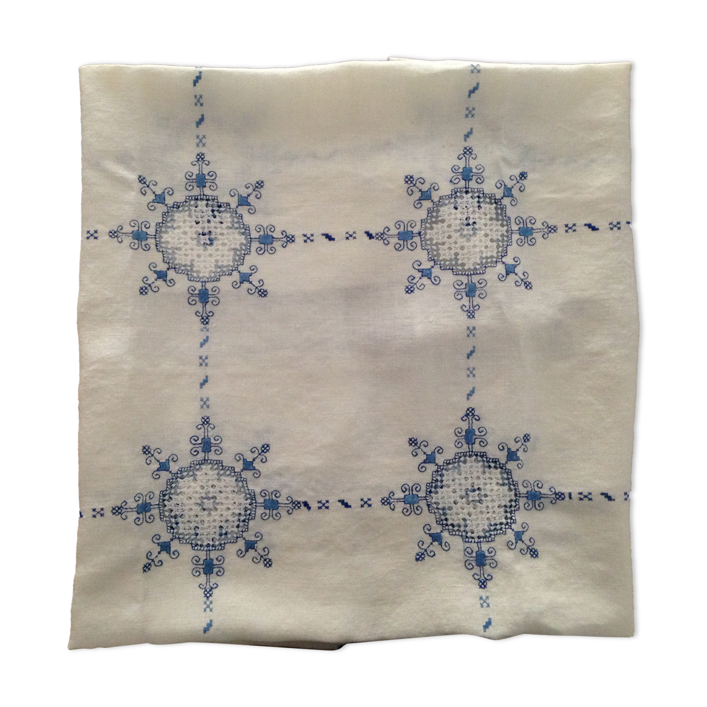 Old blue embroidered tablecloth
