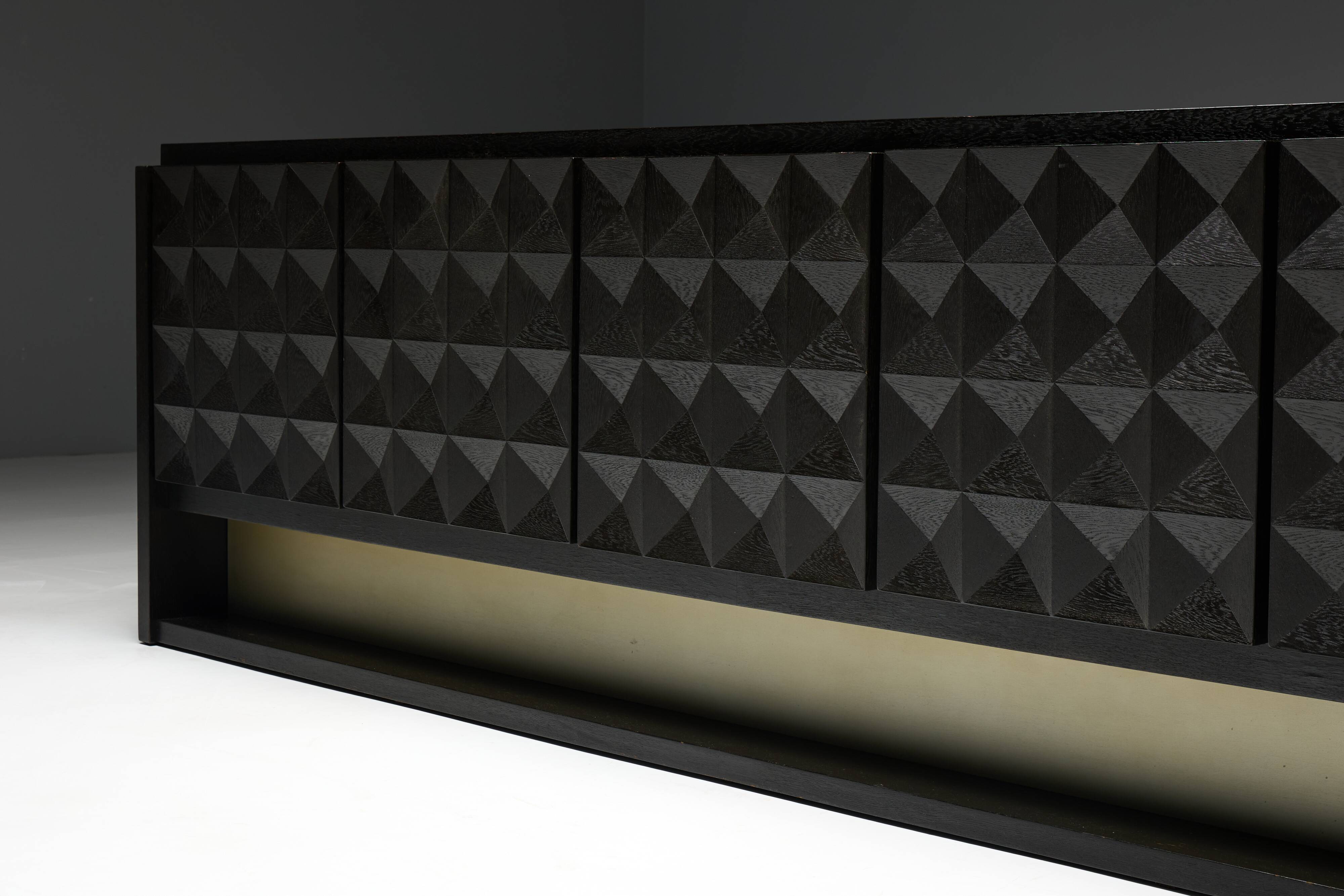 Brutalist Sideboard by De Coene in Stained Oak, Belgium, 1970s