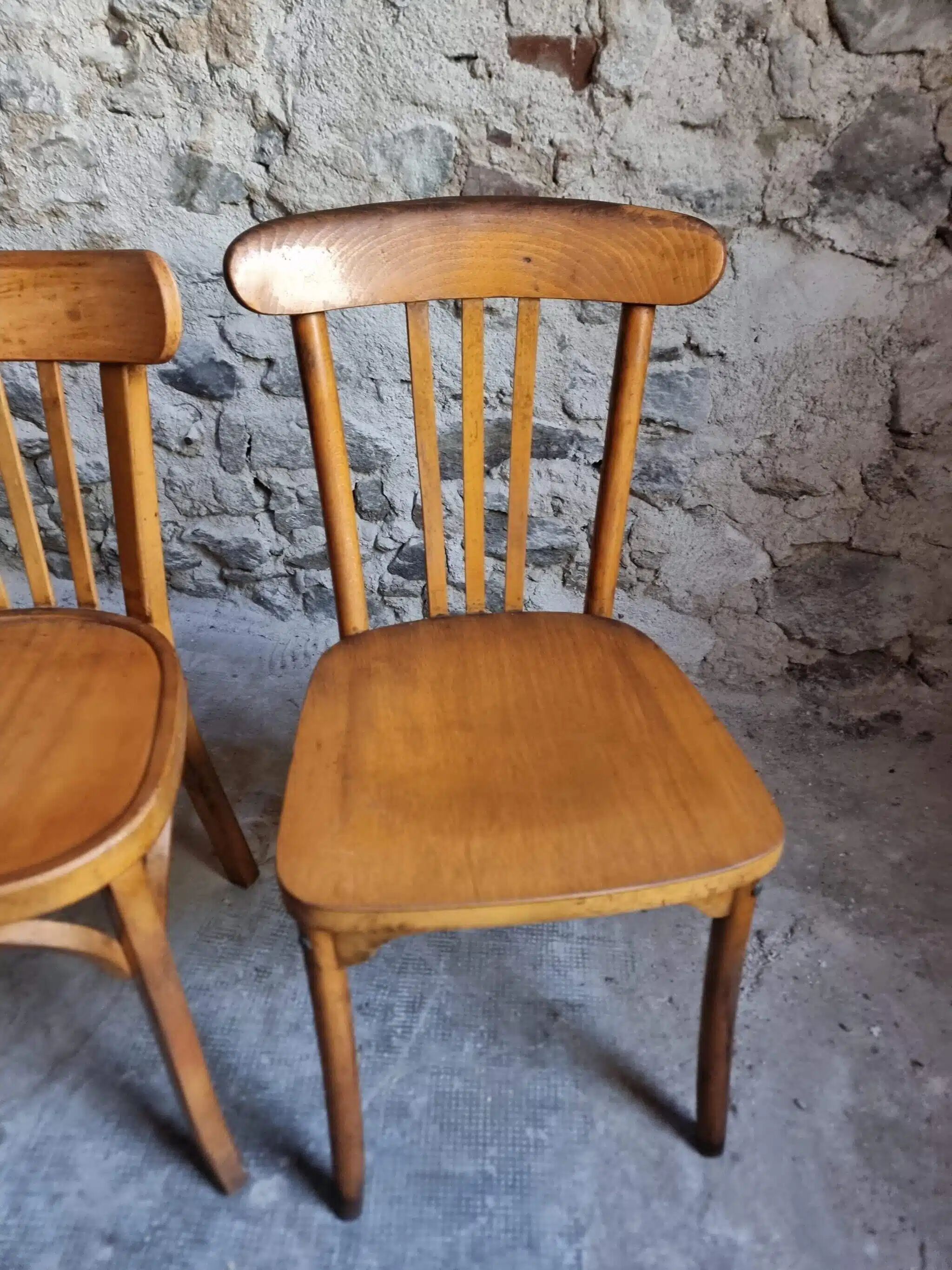 Ensemble vintage de 4 chaises bistrot françaises par Baumann & Luterma, bois de hêtre, années 1950