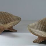 Pair of rattan lotus armchairs, 1970s