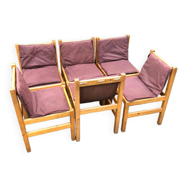 Ensemble de 6 chaises de salle à manger en pin sièges en toile