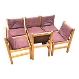 Ensemble de 6 chaises de salle à manger en pin sièges en toile