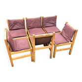Ensemble de 6 chaises de salle à manger en pin sièges en toile