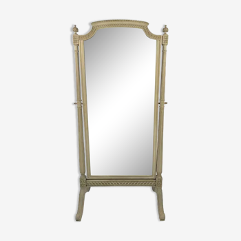 Louis XVI style psyche mirror in grey lacquered wood, circa 1900