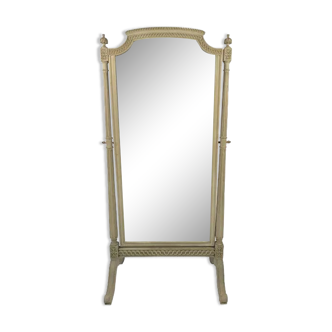 Louis XVI style psyche mirror in grey lacquered wood, circa 1900