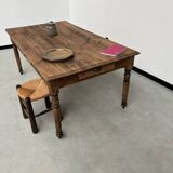 Antique farm table from the 1950s, with 3 drawers and turned legs