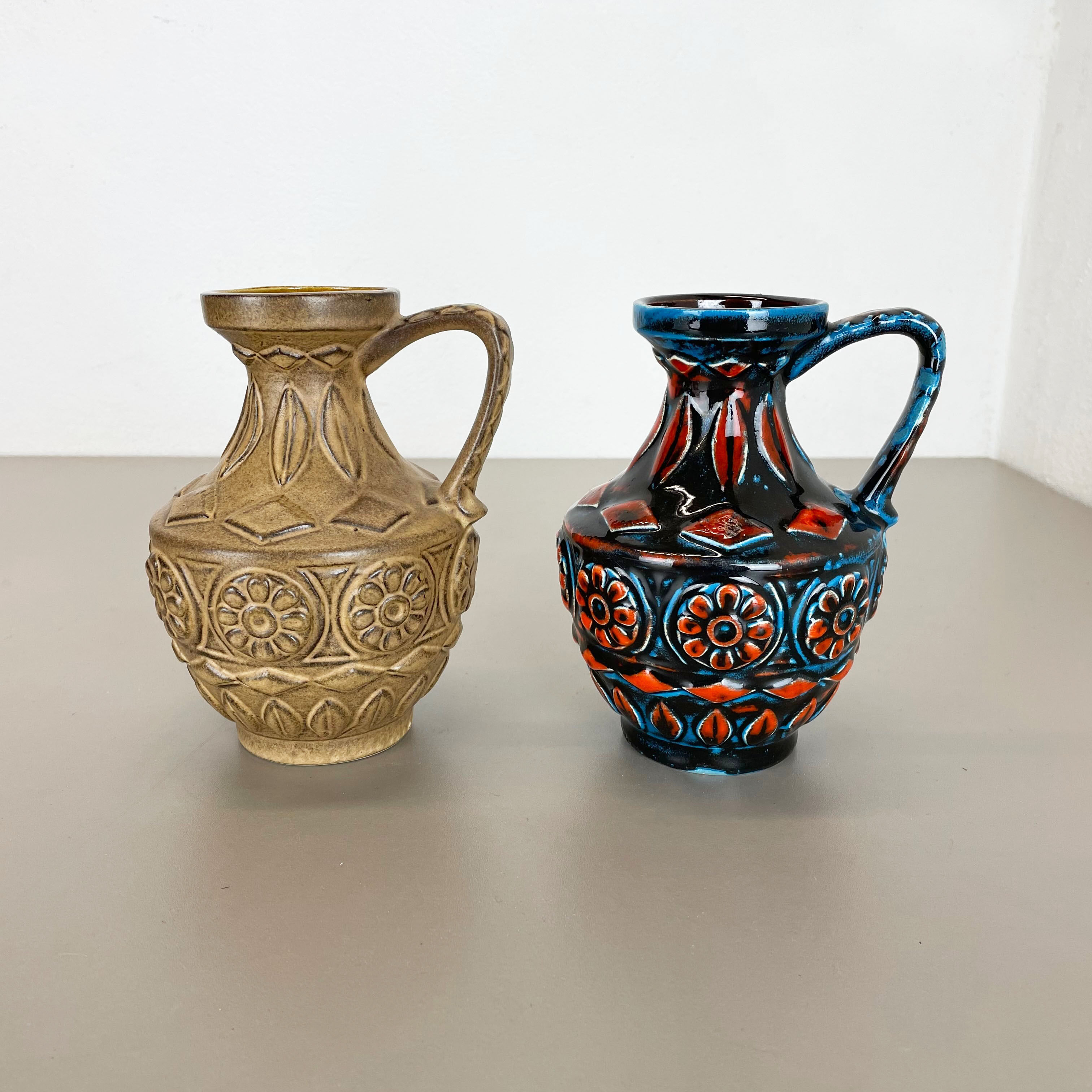 Set of 2 Multi-Color Fat Lava Op Art Pottery Vase by Bay Ceramics Germany, 1960s