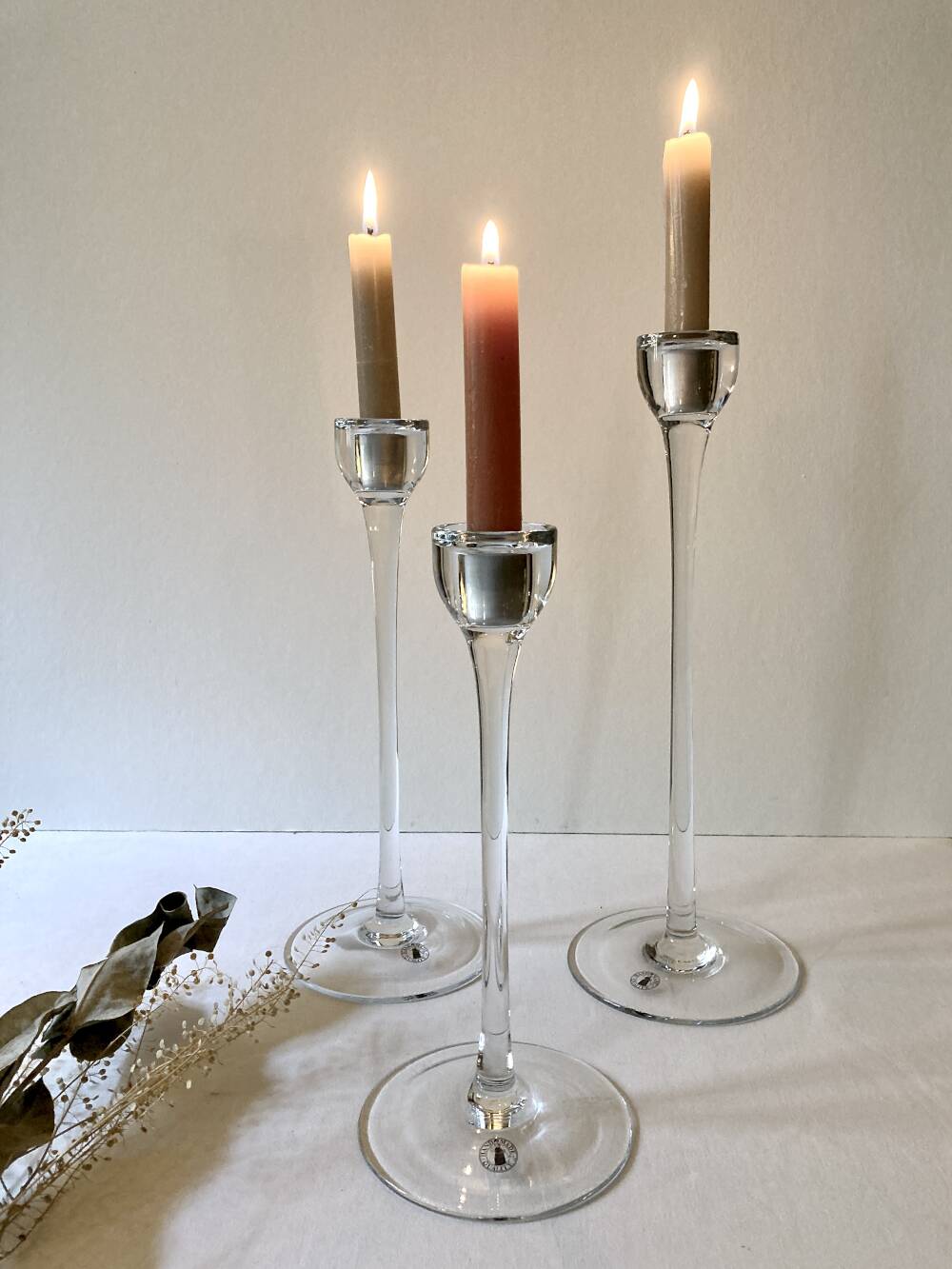 Set of three glass candle holders, Ikea, Blomster, 1999