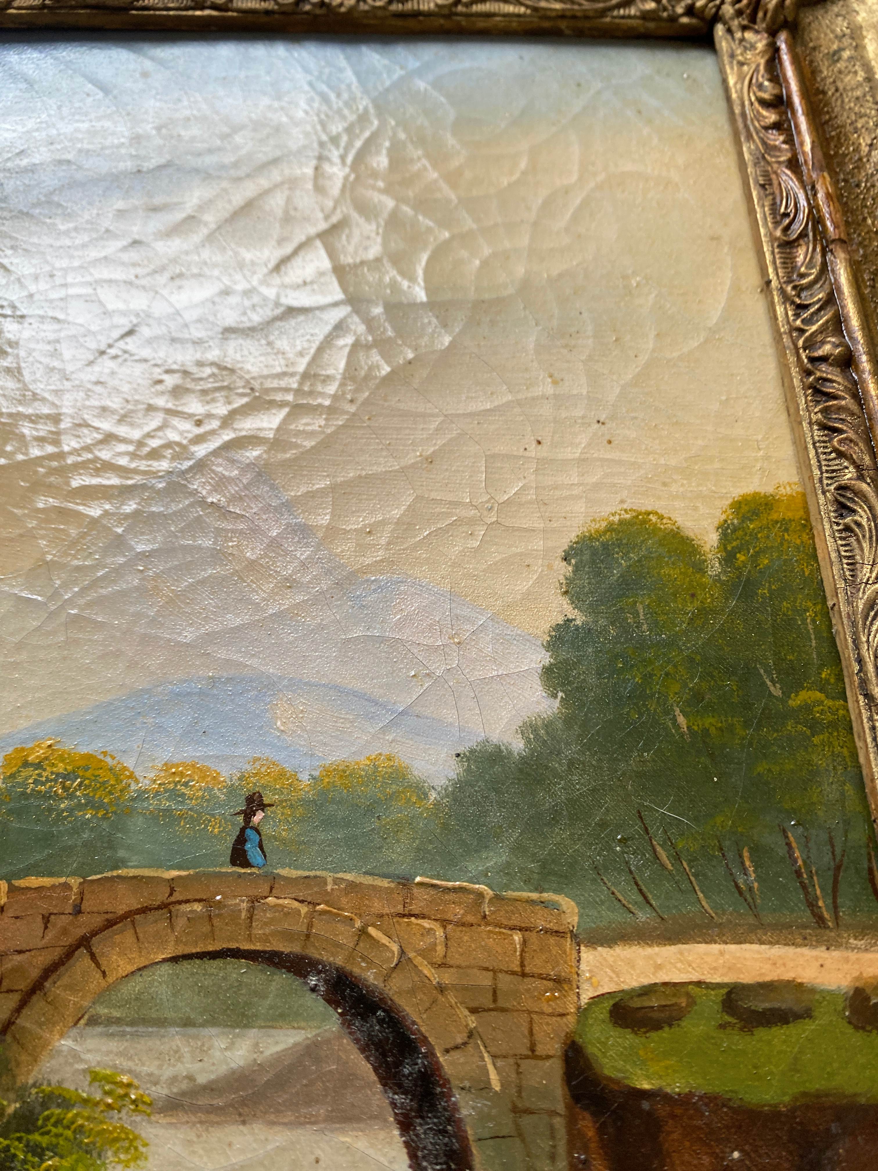 Counterpart of HST paintings "Animated mountain landscape" XIX° + frame