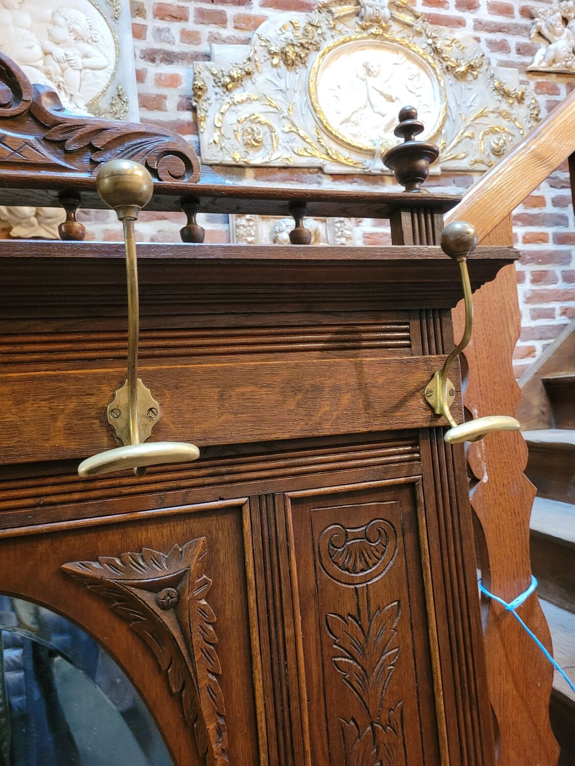 Old oak cloakroom or coat rack