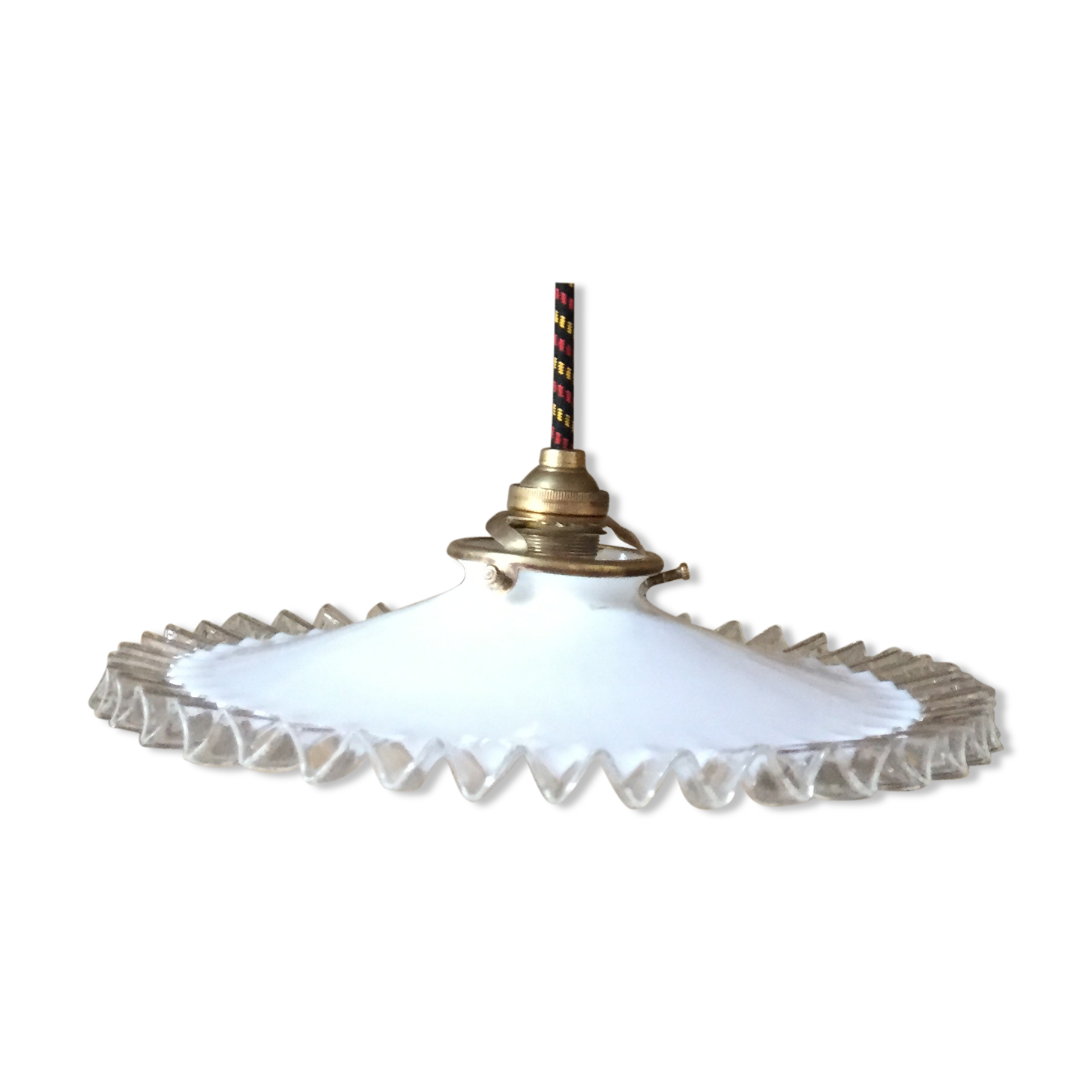 Old white opaline and brass hanging No.4