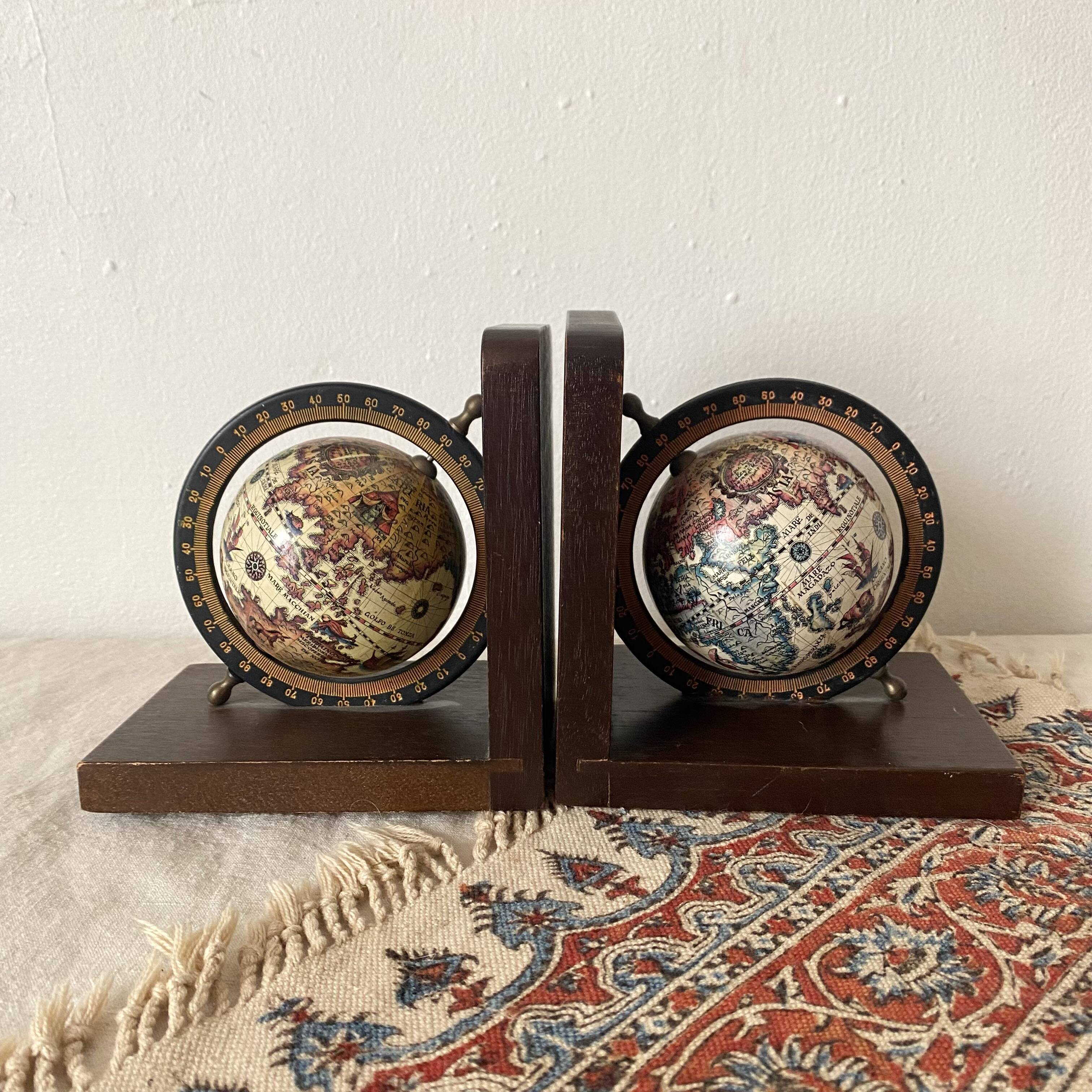 World map bookends terrestrial globes