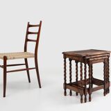20th Century set of 3 oak and rattan nesting tables