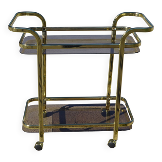 Desserte en métal doré et verre fumé