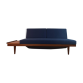 Canapé daybed norvégien modèle "svanette", teck et tissu bleu 1960
