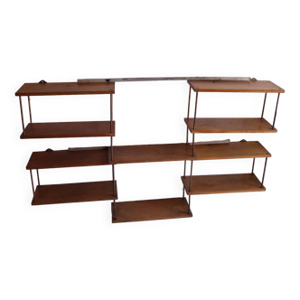 Pair of oak and copper shelves from the 1950s