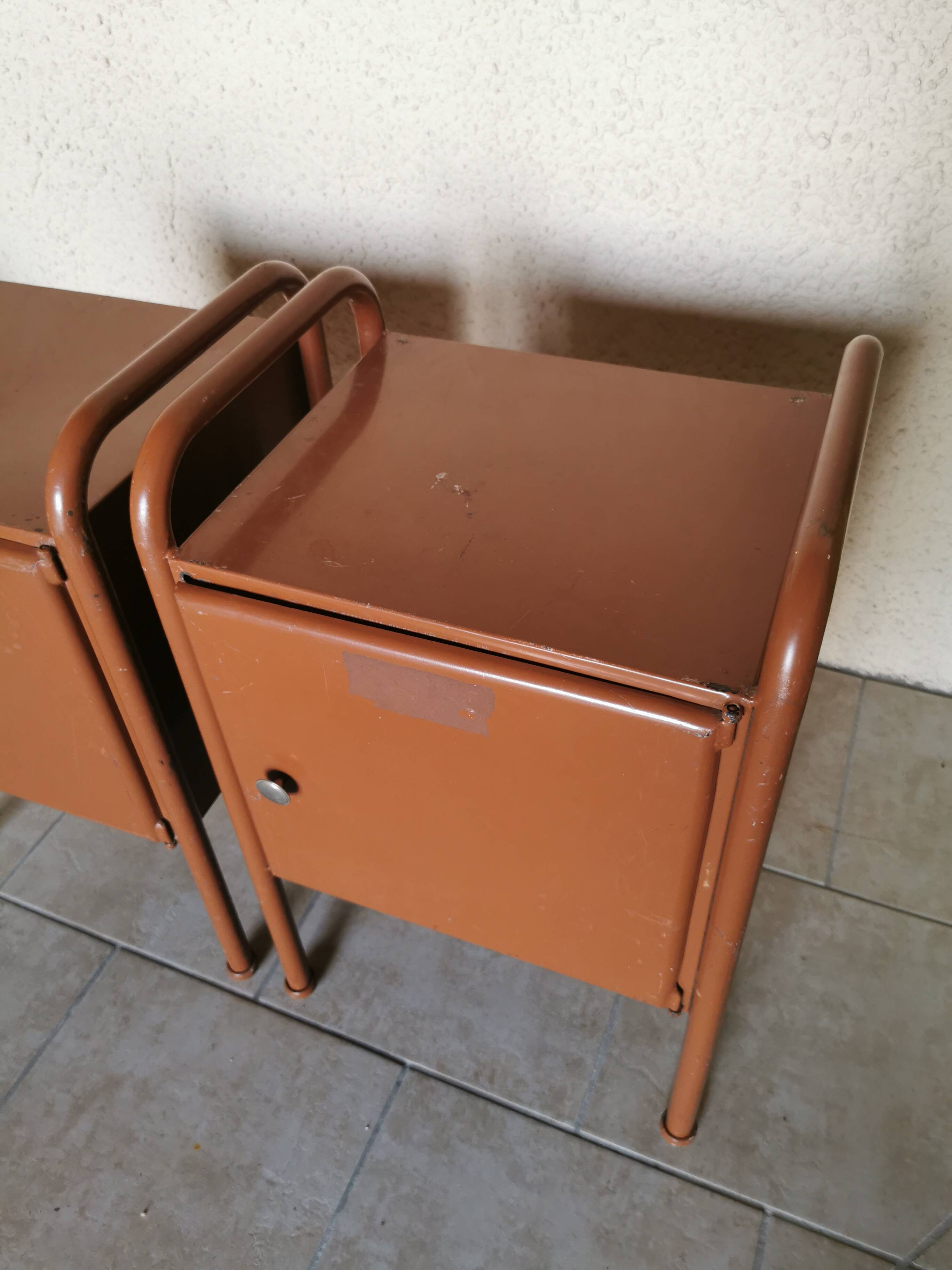 Pair of boarding school bedside tables