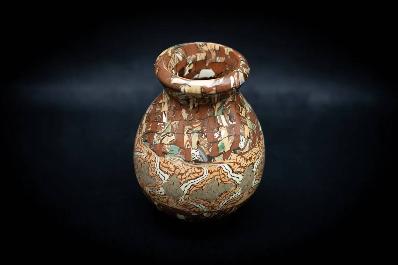 Glazed ceramic vase in mixed brown and beige earth by Jean Gerbino.