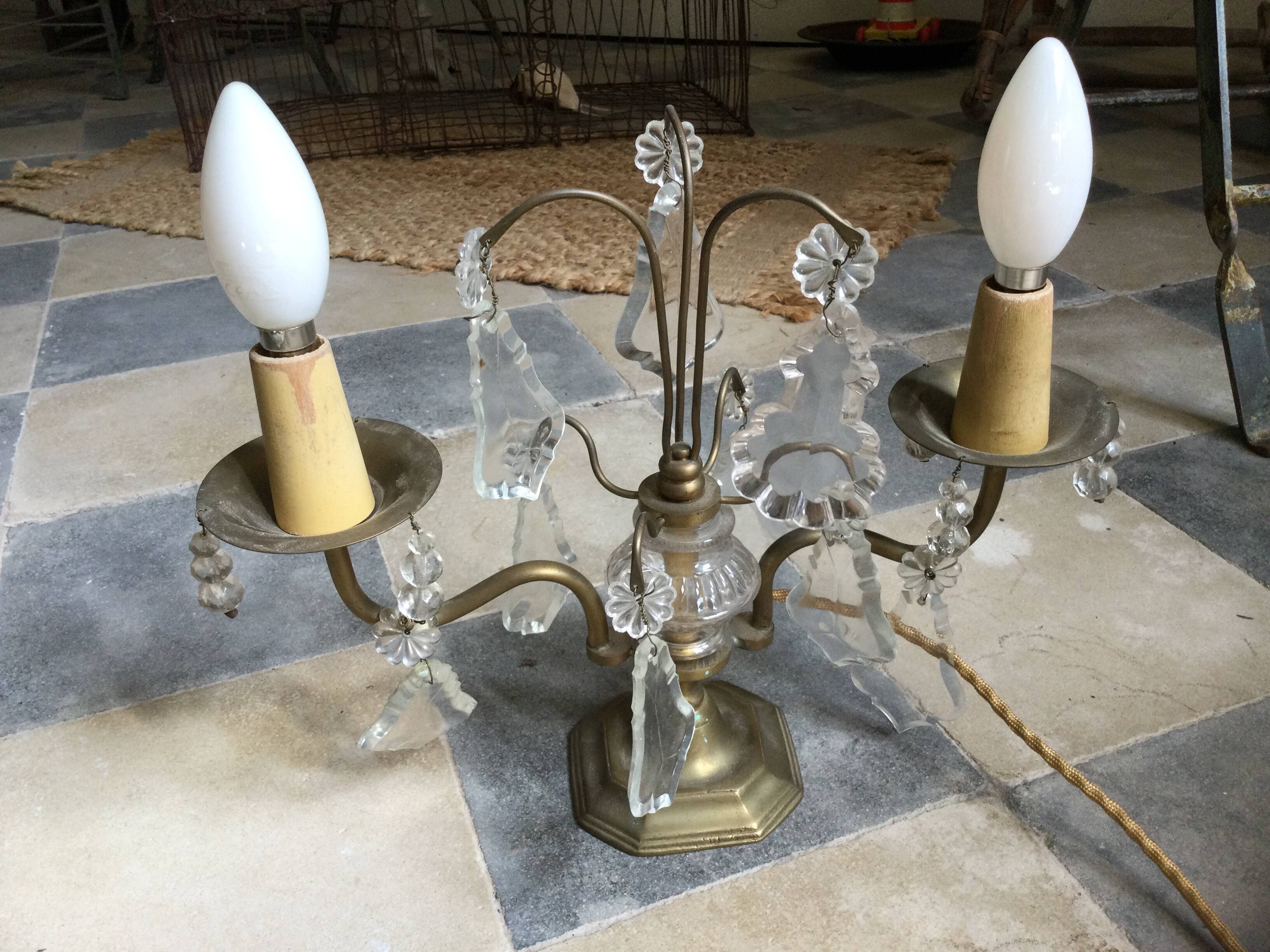 Antique brass lamp with 2 branches