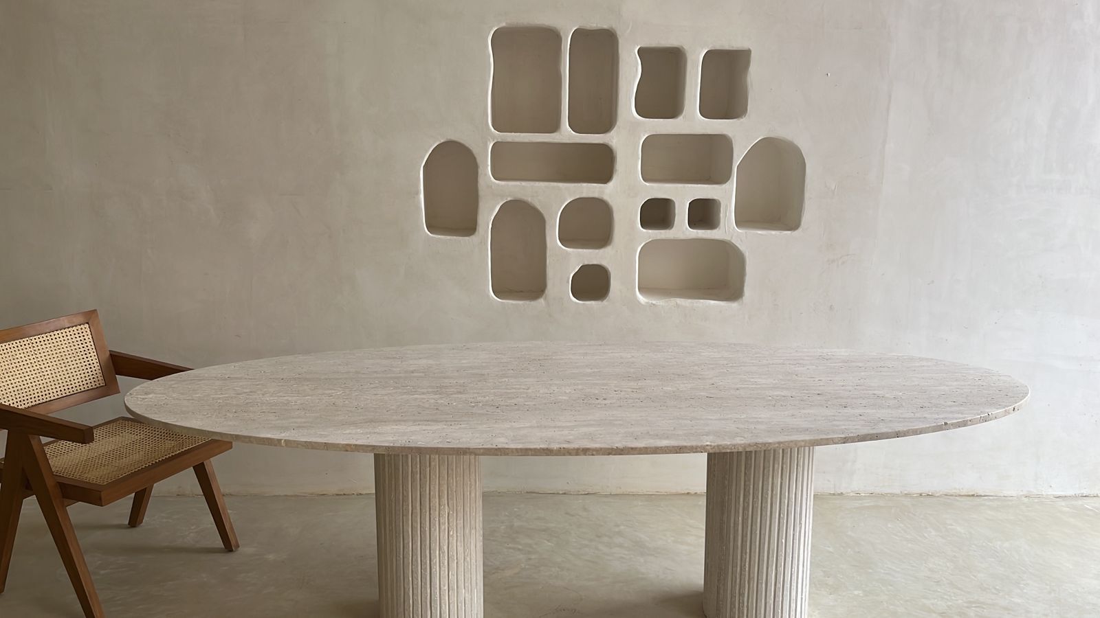 Table à manger Calypso ovale travertin naturel 160x90 | Selency