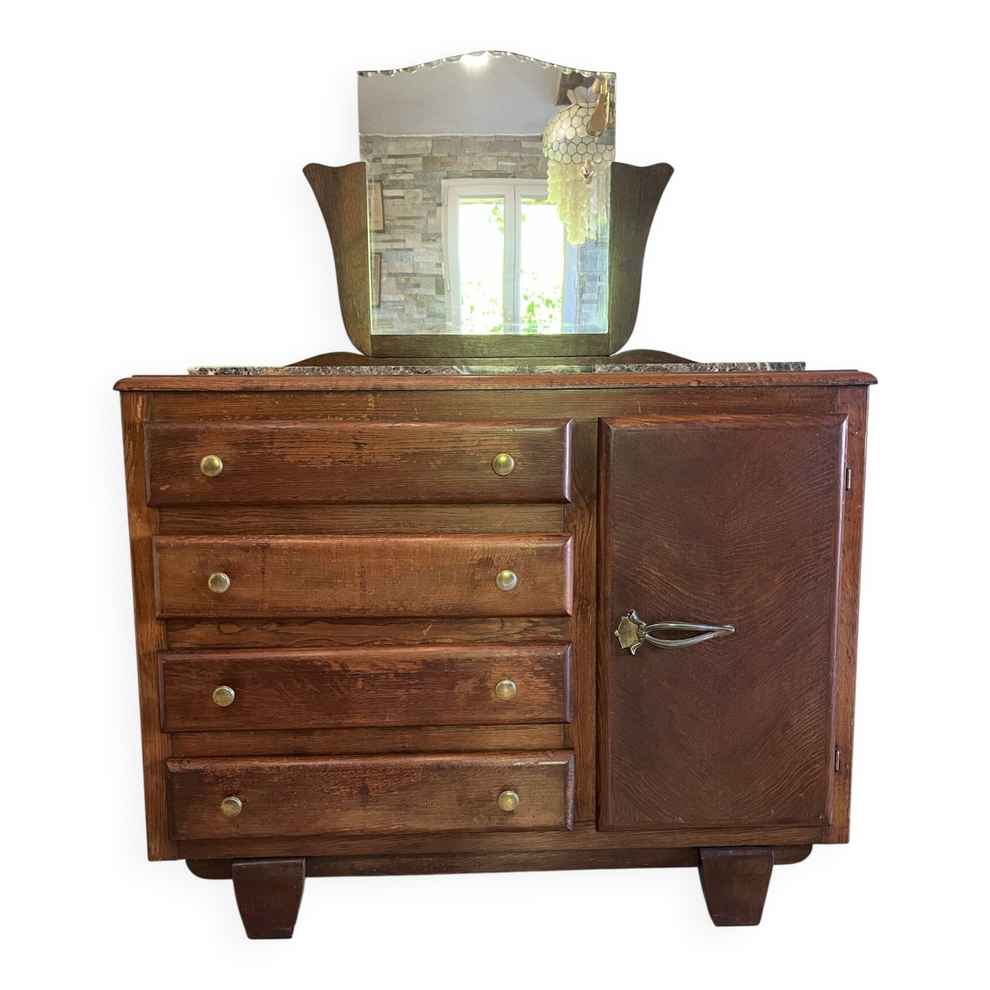 Commode art déco avec miroir biseauté et marbre