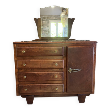 Art Deco chest of drawers with bevelled mirror and marble.