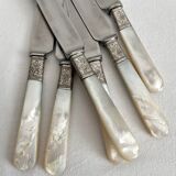 6 antique mother-of-pearl and silver-plated metal knives