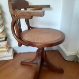 Swivel desk in walnut and rattan