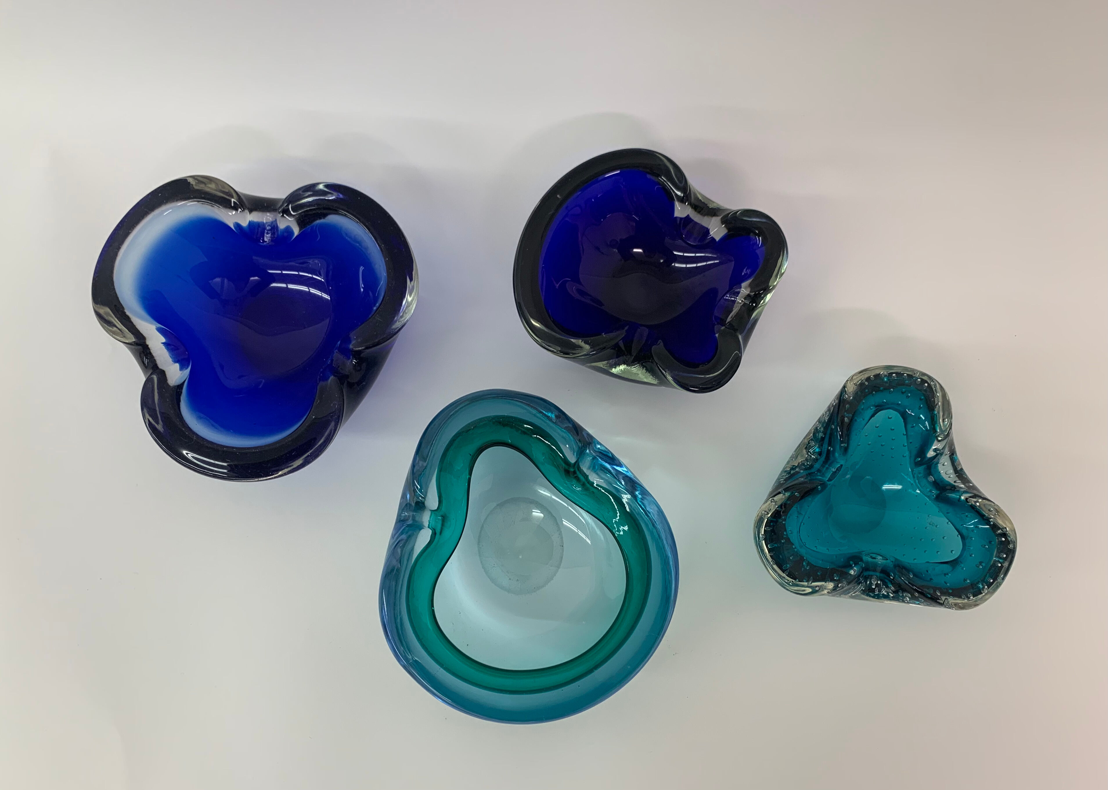 Mid century design set of 4 blue murano glass bowls , 1970's