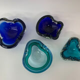 Mid century design set of 4 blue murano glass bowls , 1970's