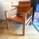 Safari armchair in wood and leather - 1950s style