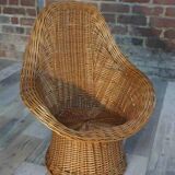 Fauteuil corbeille en osier pour enfant pour Rohe années 60 design Wim Den