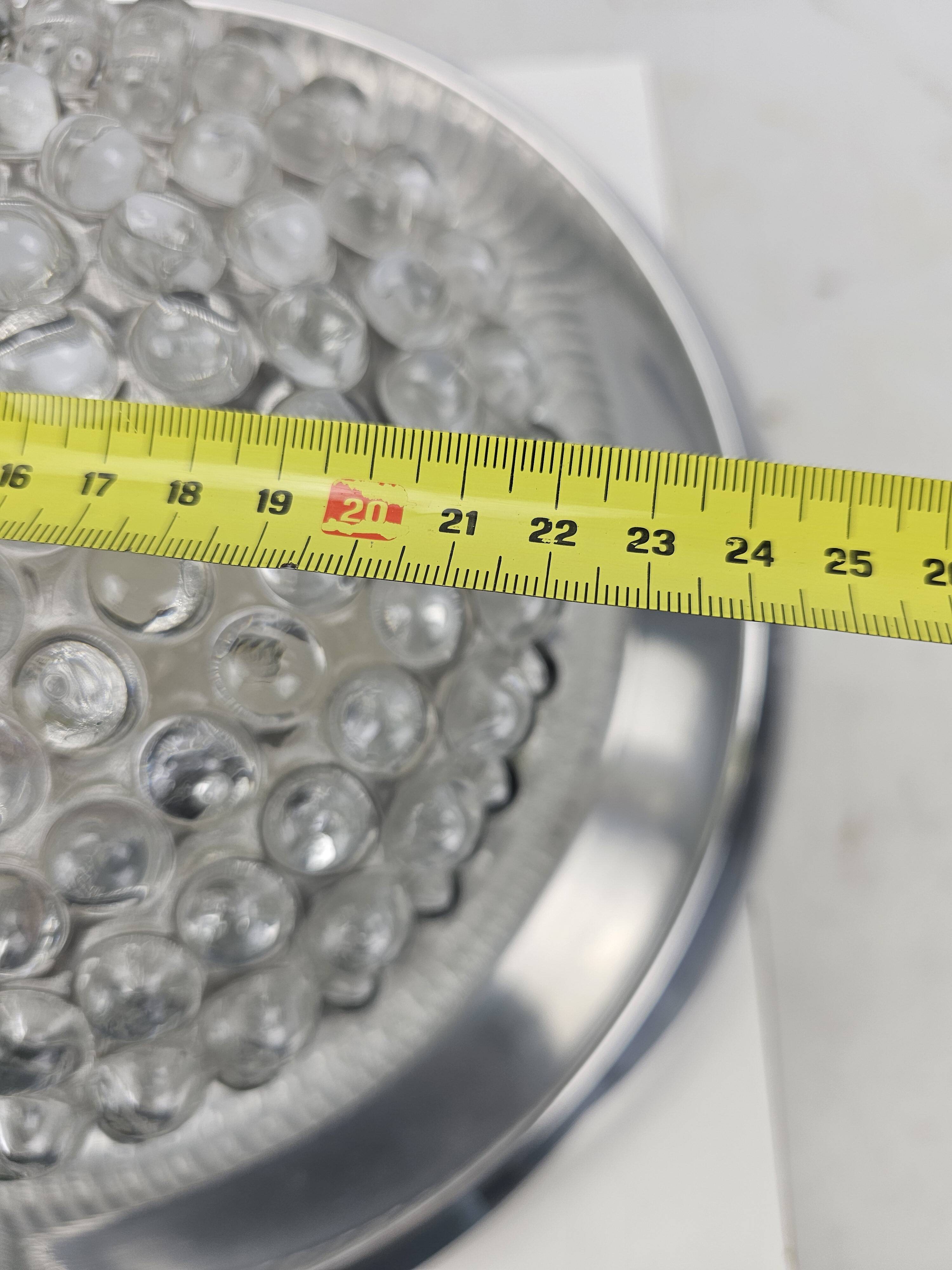 Plafonnier vintage, bague chromée et abat-jour en verre bullé