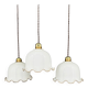 Set of 3 vintage bell-shaped pendants in white opaline with brown trim.